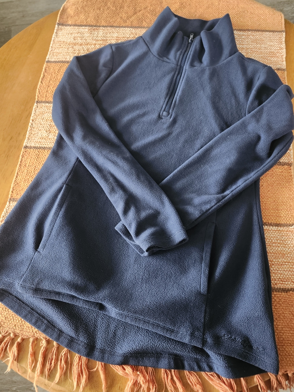 Eddie Bauer Navy Fleece Quarter Zip Pullover Womenโs Small, Pockets